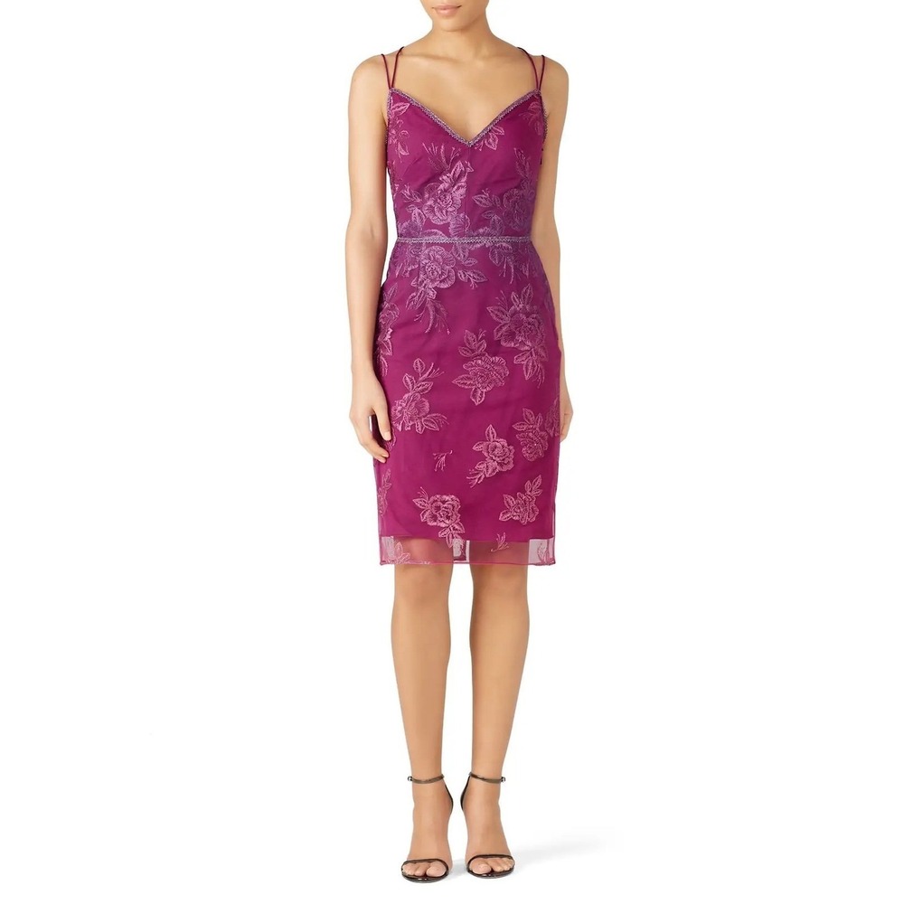 Spaghetti Strap Embroidered Midi Dress in Magenta